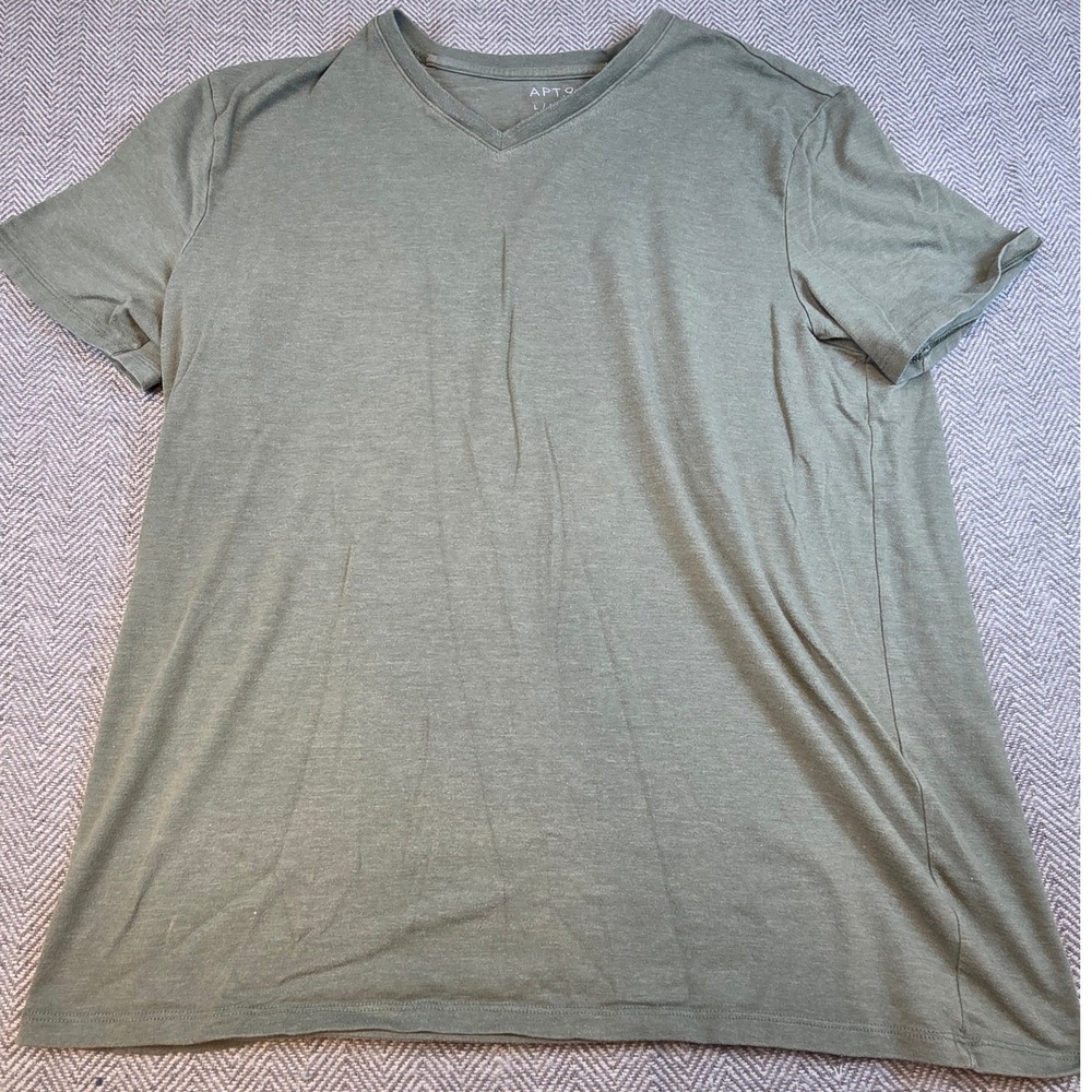 Apt. 9 Mens Premier Flex V-Neck T-Shirt Olive Green Large Stretch Short Sleeve